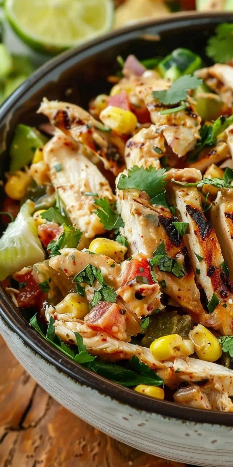 A vibrant Southwest Chicken Salad featuring grilled chicken, black beans, and fresh veggies