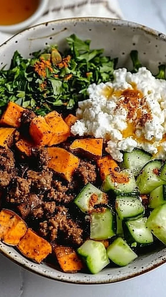 Sweet Potato Beef Bowl with Hot Honey and Cottage Cheese Recipe (Viral TikTok Recipe!)