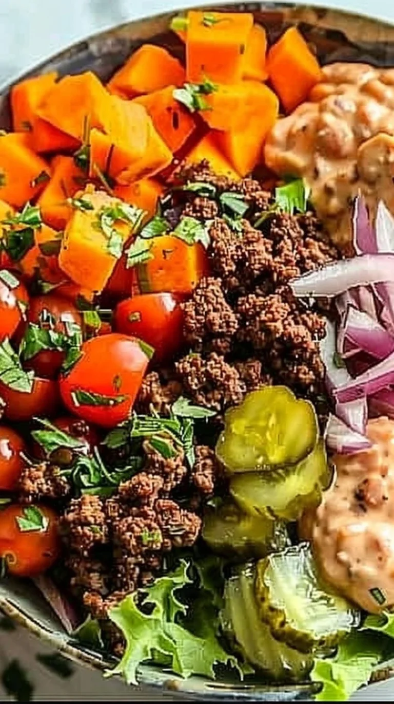 Delicious Sweet Potato Burger Bowl with vibrant toppings and ingredients