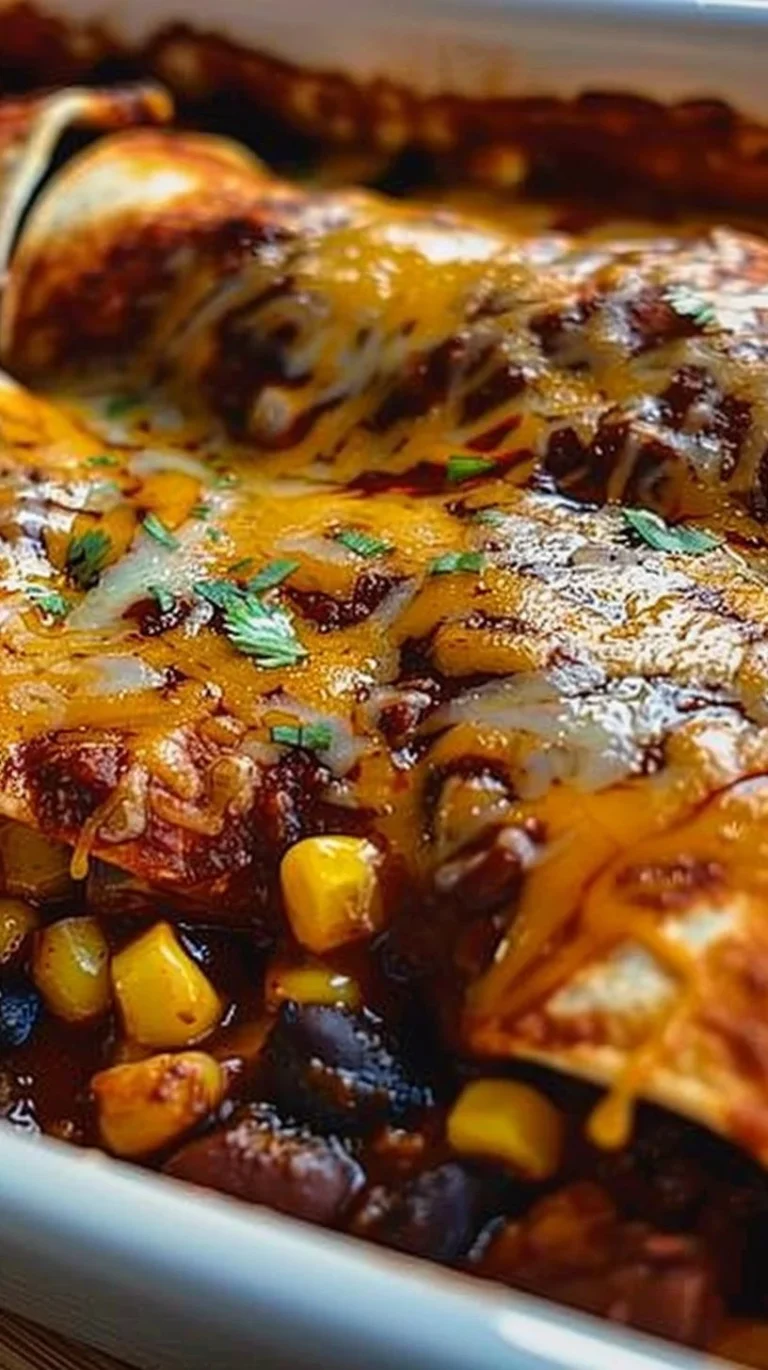 Plate of flavorful vegetarian black bean enchiladas with toppings