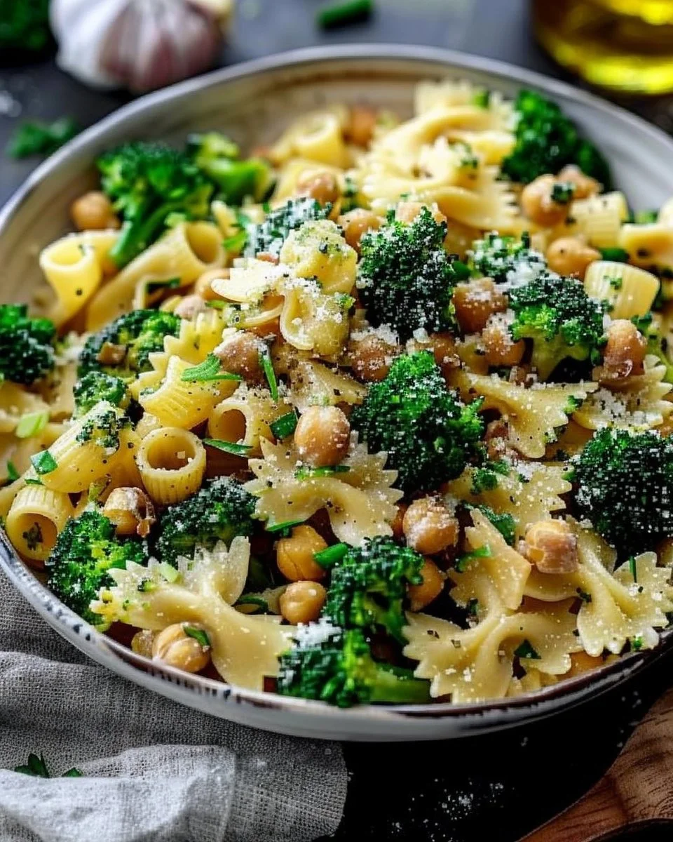 Broccoli Chickpea Pasta with Garlic Olive Oil