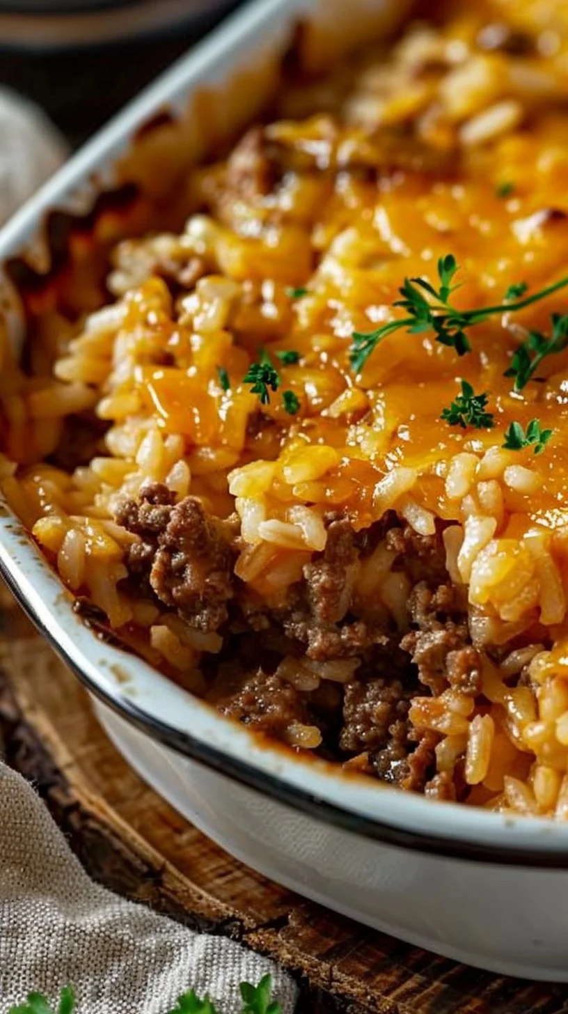 Cheesy Ground Beef and Rice Casserole