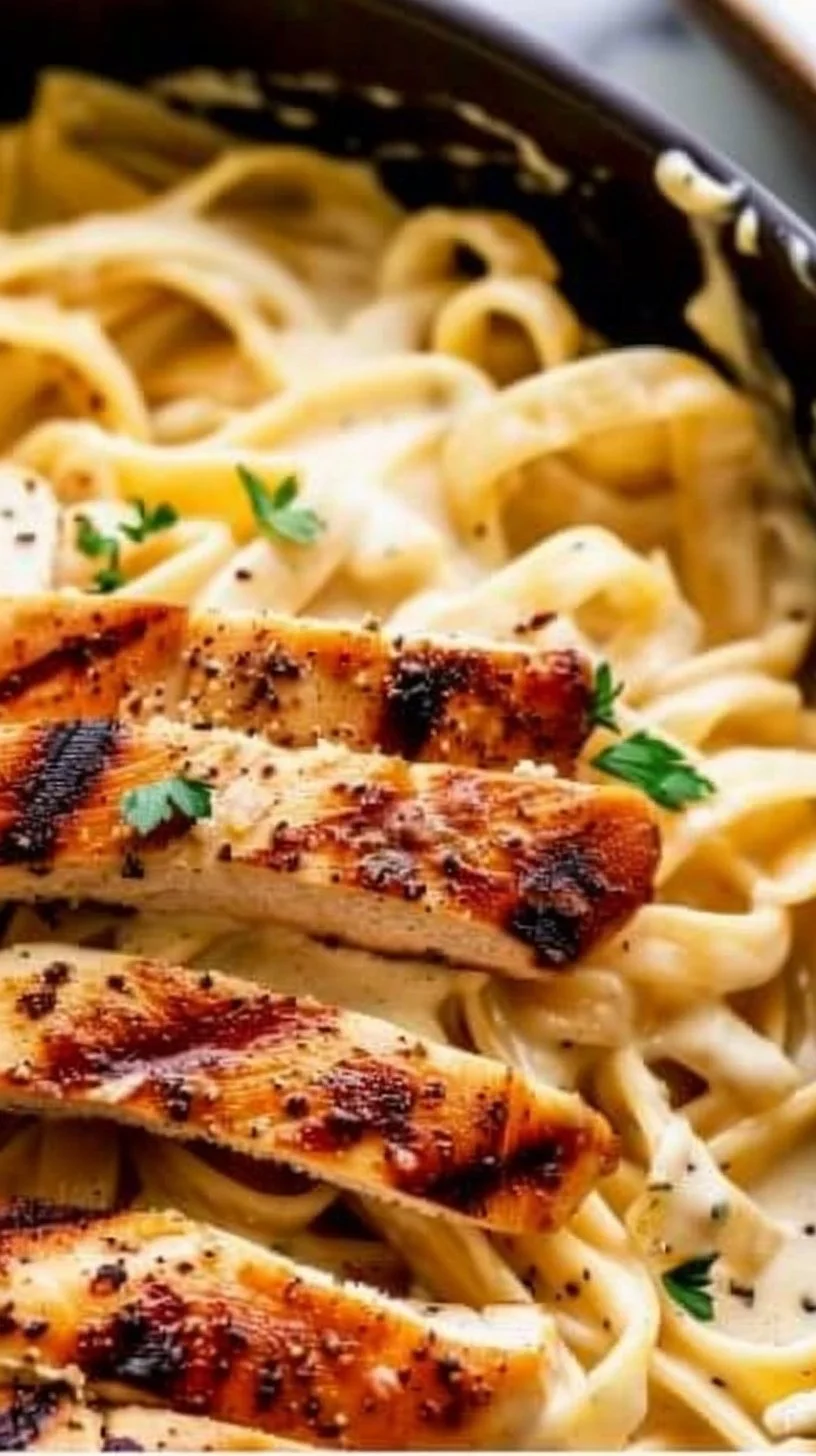 Creamy Chicken Alfredo pasta dish served in a bowl with parsley garnish
