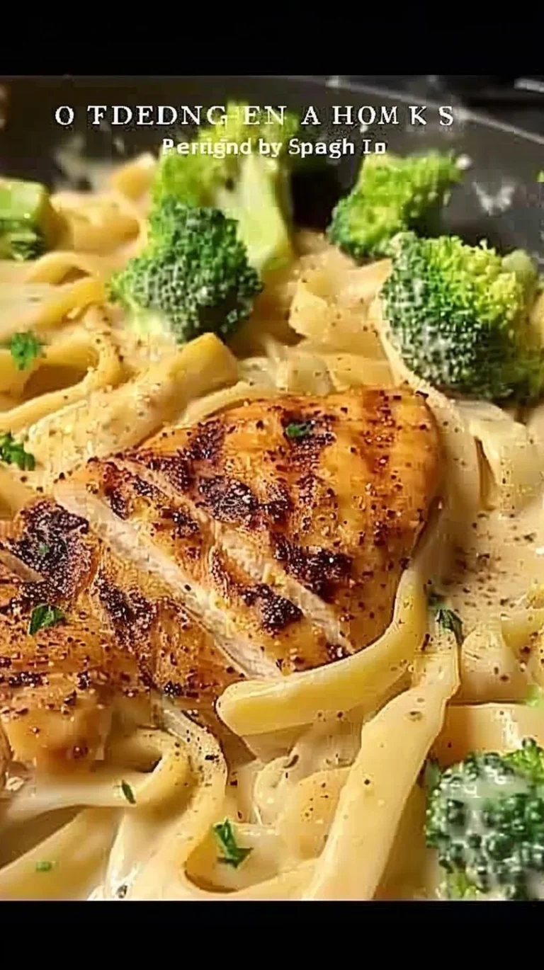 Creamy Chicken Fettuccine Alfredo served in a bowl with parsley garnish.