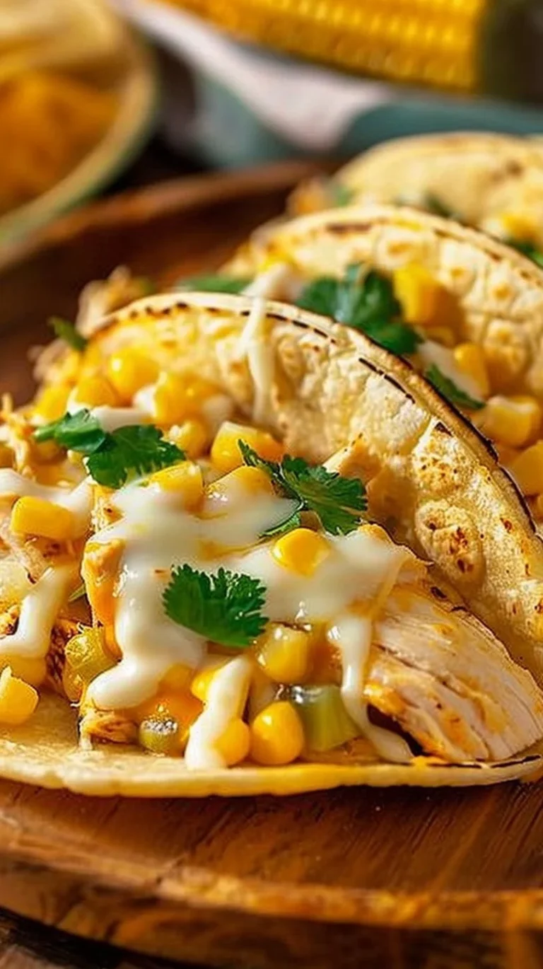 Delicious corn tortilla white chicken chili tacos with toppings
