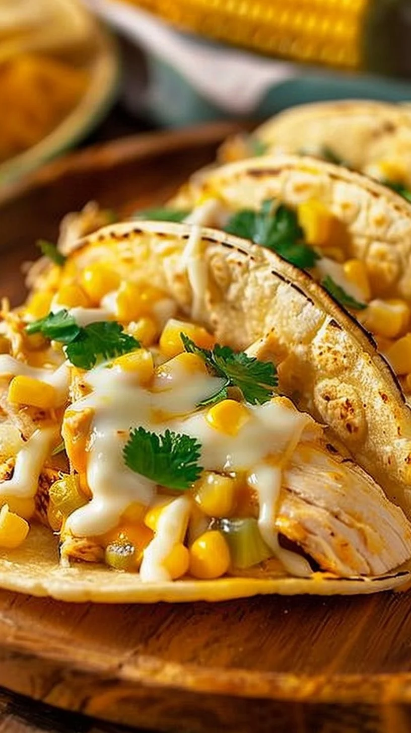 Delicious corn tortilla white chicken chili tacos with toppings
