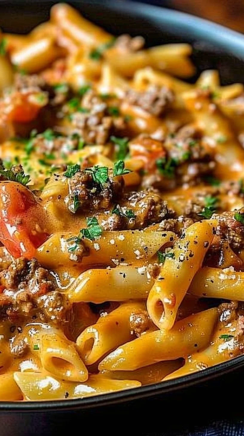 Creamy beef pasta dish with tender beef and rich sauce