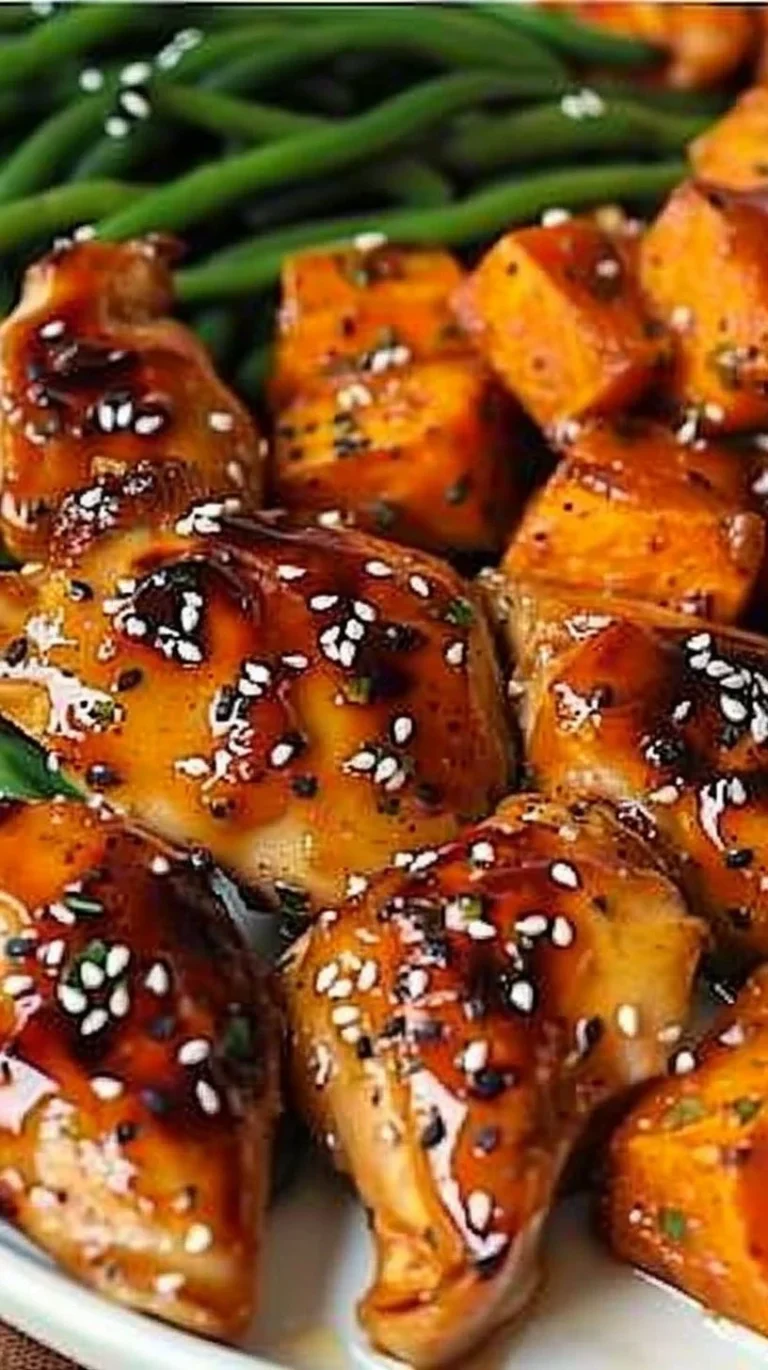 Delicious honey garlic chicken served with sweet potatoes for a quick dinner.