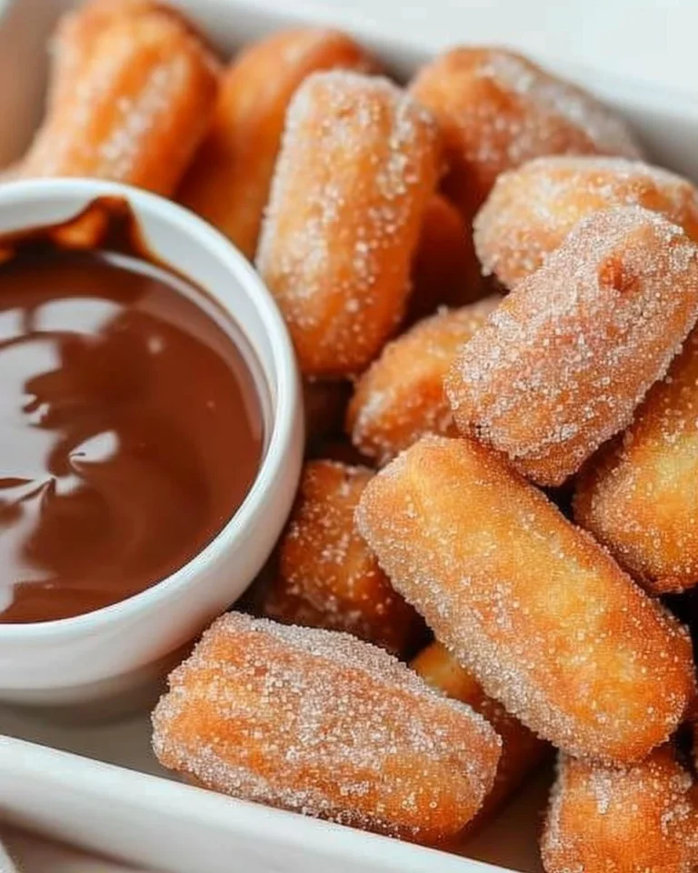 Fluffy air fryer churro bites dusted with cinnamon sugar on a plate