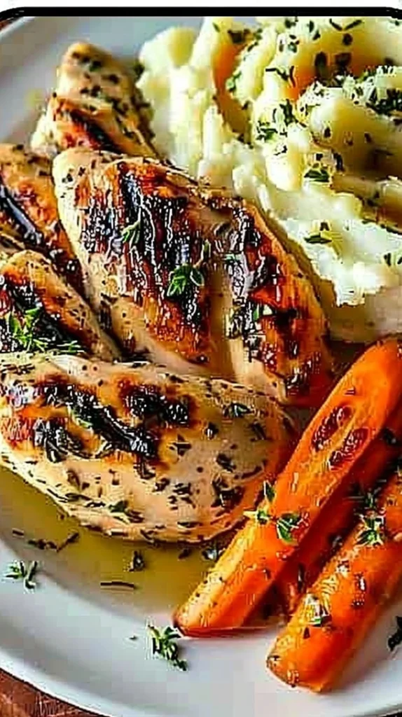 Garlic Herb Chicken with Creamy Mashed Potatoes and Glazed Carrots