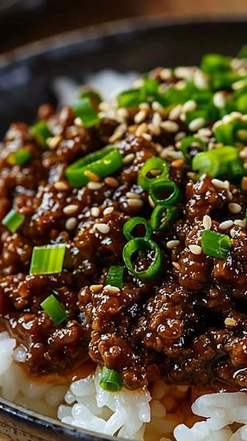 Delicious Korean Ground Beef Bowl with fresh vegetables and savory sauce