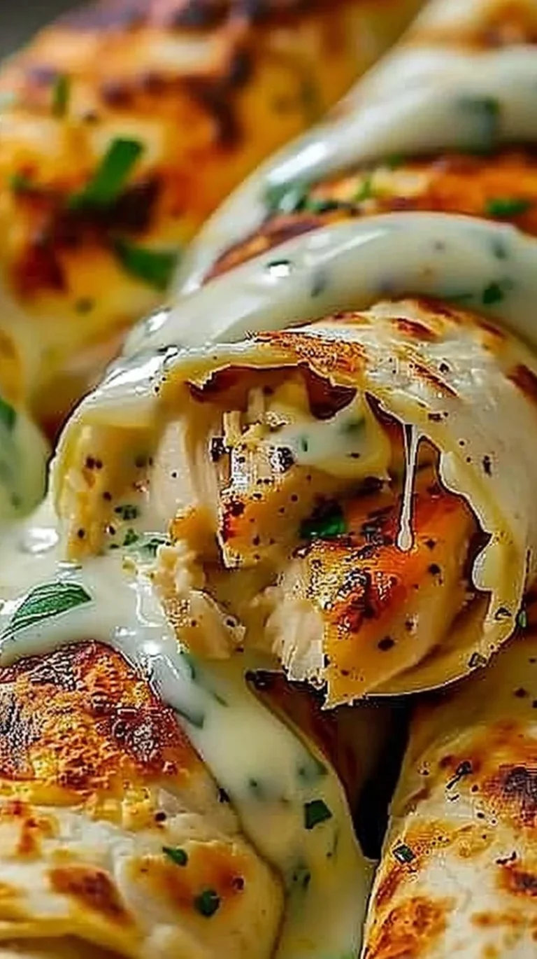 Low carb cheesy garlic chicken wraps garnished with fresh herbs on a plate