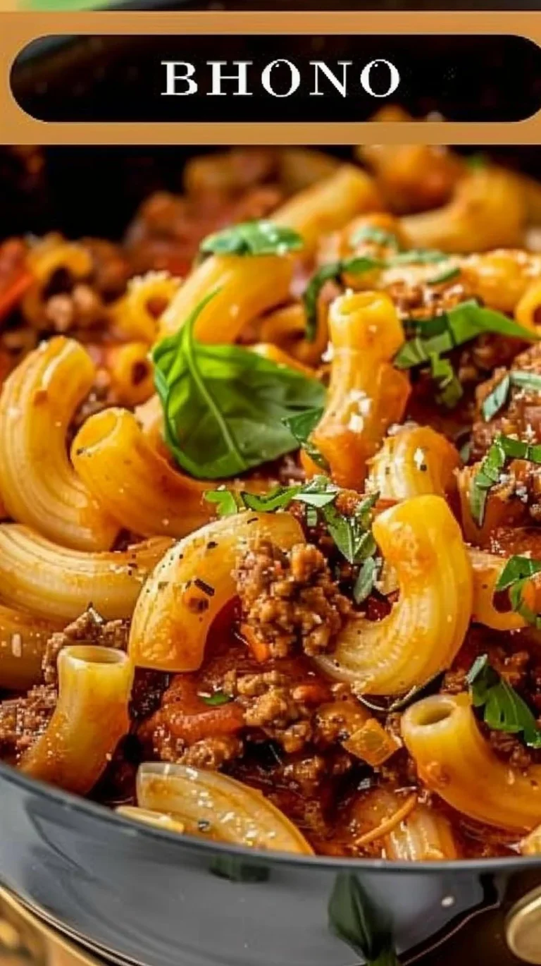 One Pot Beefaroni dish with pasta and ground beef served in a bowl