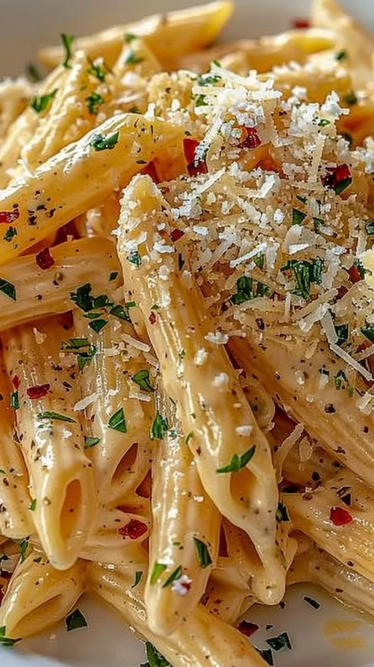 One Pot Creamy Garlic Pasta dish with garlic and creamy sauce