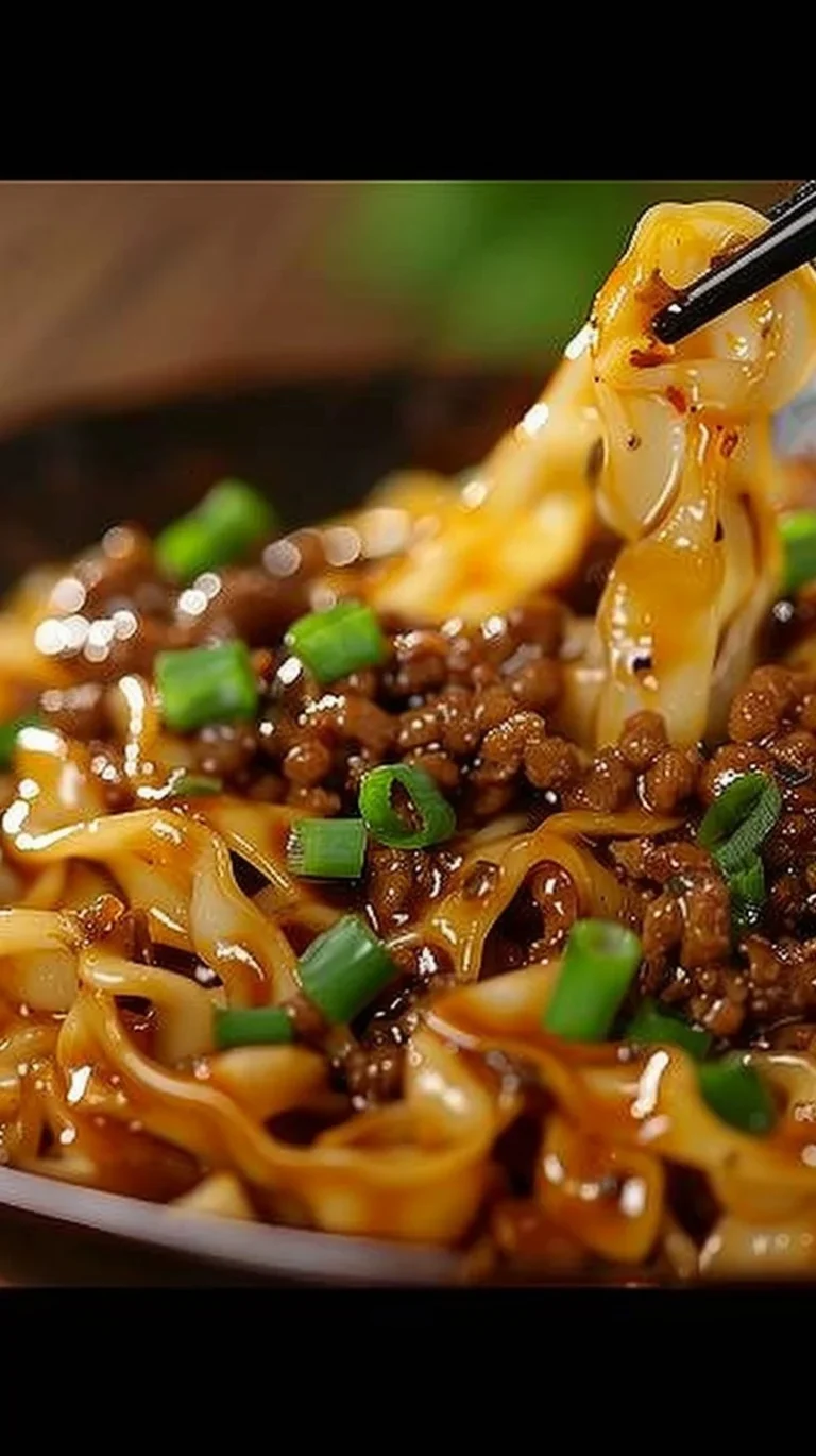 Delicious potsticker noodle bowl with noodles, potstickers, and fresh vegetables.