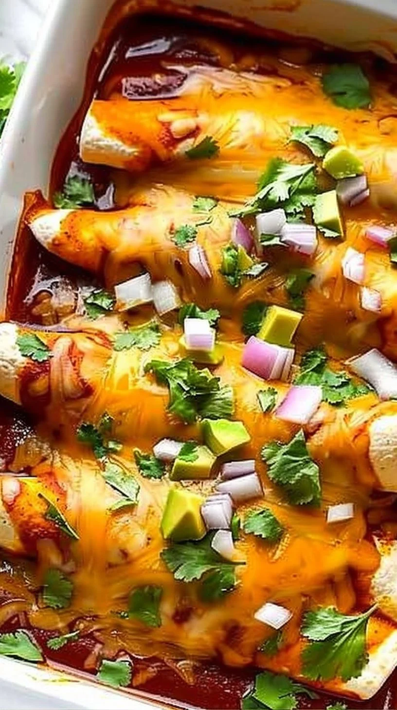 Savory Whole30 enchiladas topped with fresh ingredients and served in a colorful plate.