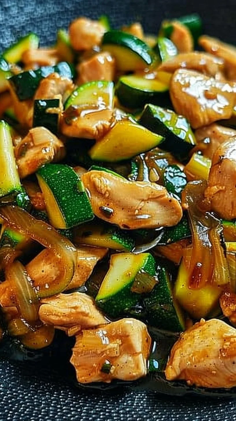 Simple chicken zucchini stir fry served in a bowl with vibrant vegetables