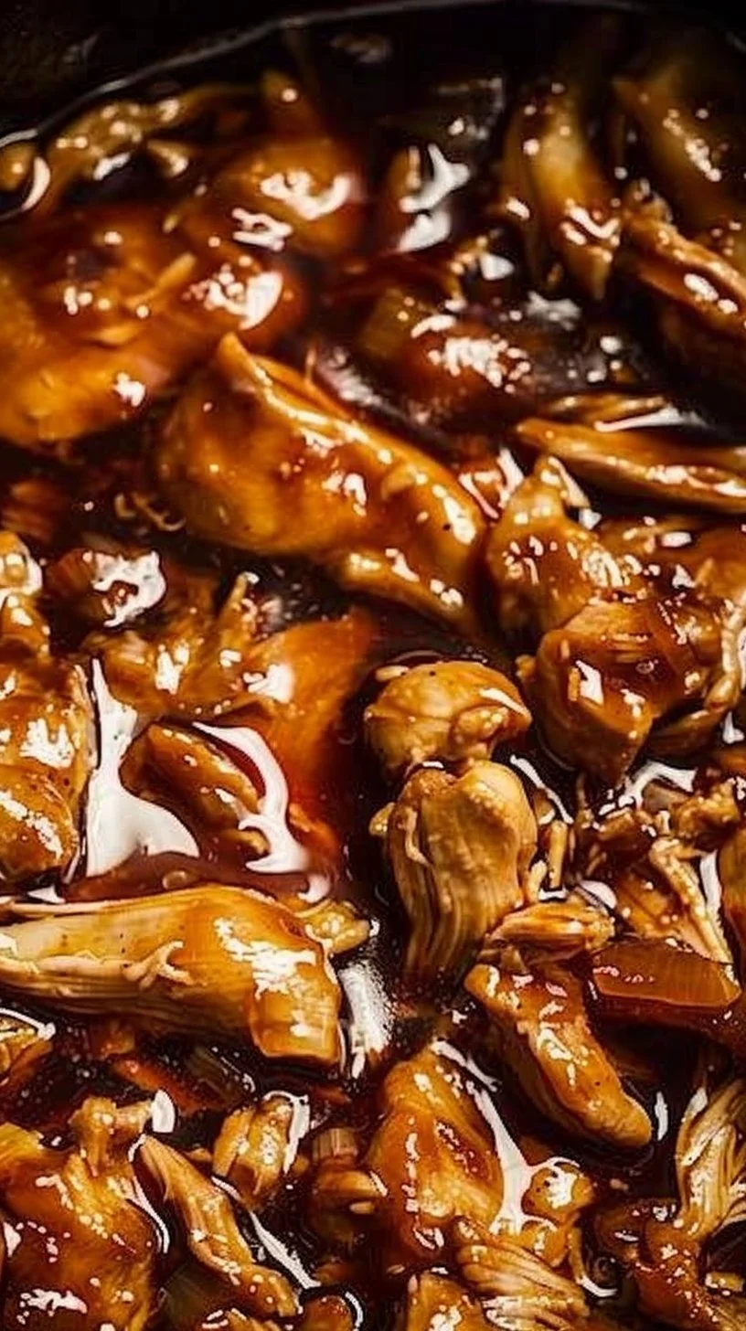 Slow cooker honey garlic chicken with vegetables in a serving dish