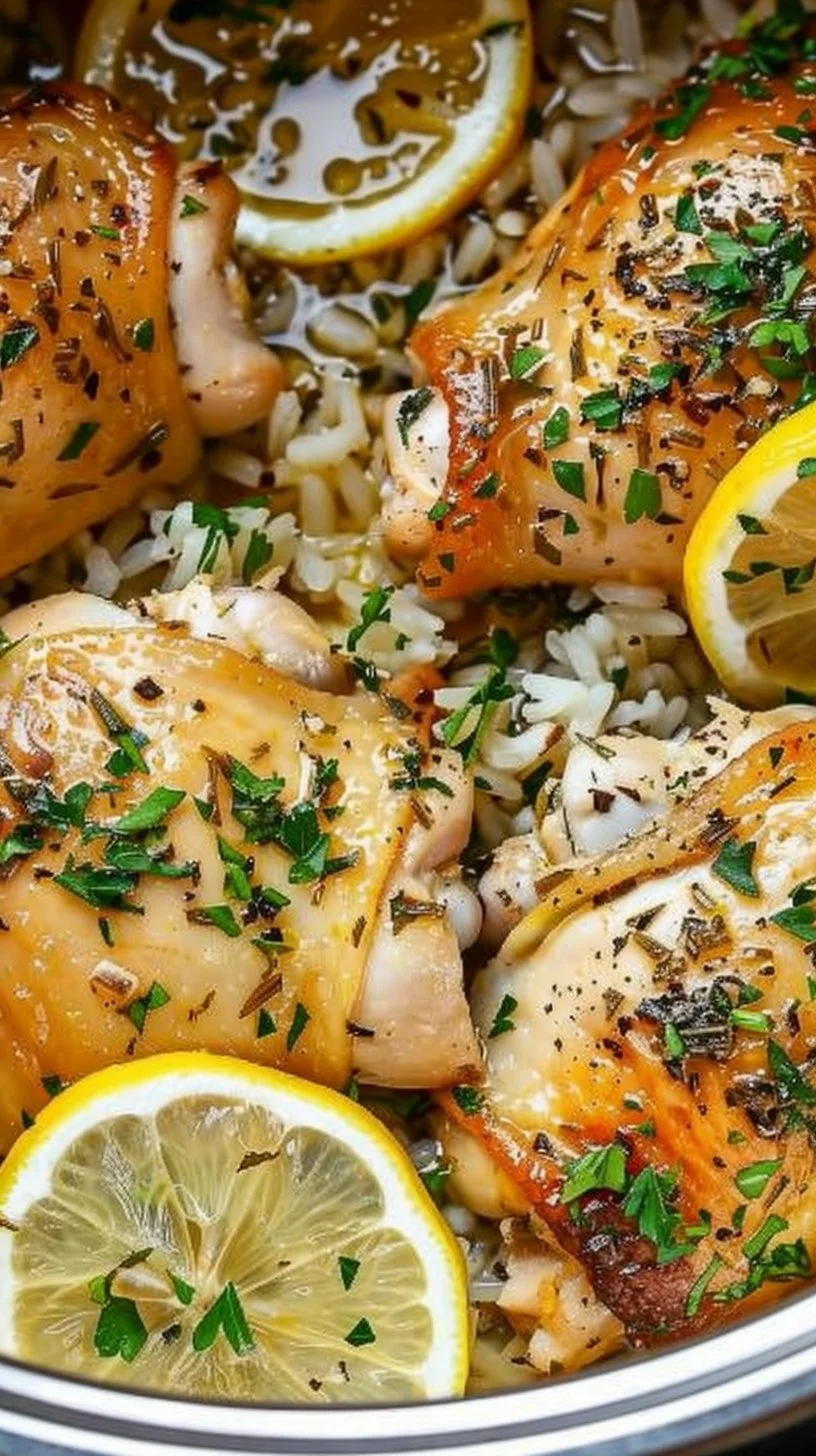 Delicious Slow Cooker Lemon Herb Chicken served with vegetables